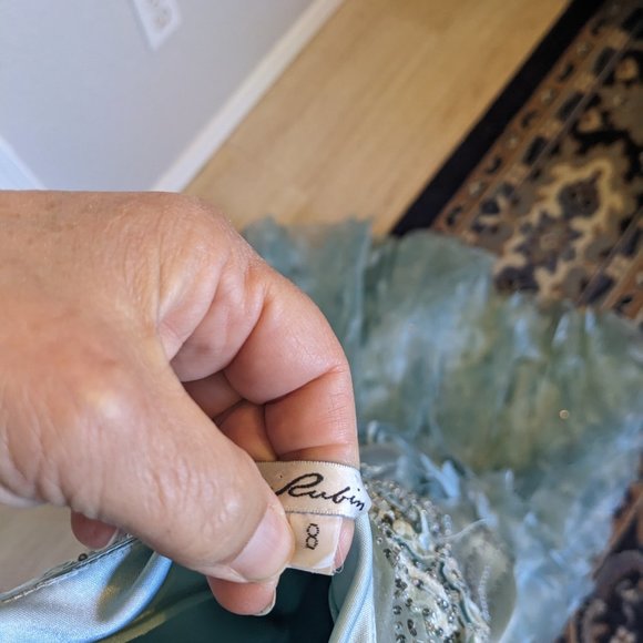 STUNNING SILK Gown | M | Beaded & Sequined | Floral Appliques | ICE BLUE | EVC - Picture 12 of 16